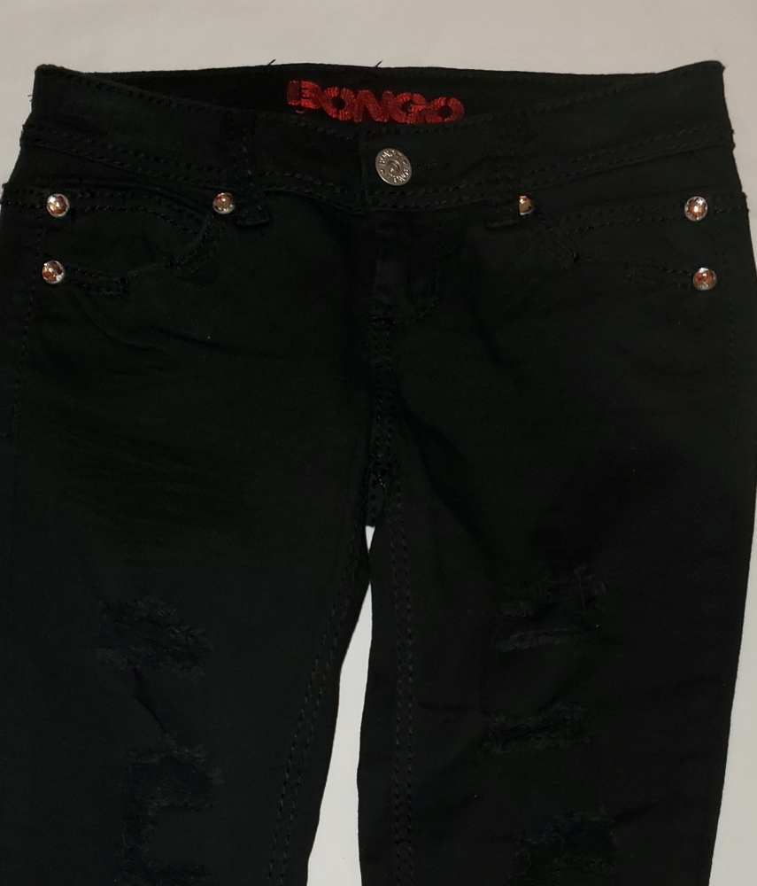BINGO JEANS, SIZE 1, BLACK, SHREDDED LEGS, LIKE NEW, GOTHIC, ROCK & ROLL
